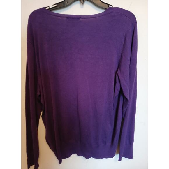 Dressbarn Purple Long Sleeve Pull Over Sweater 1X Scoop Neck Fall Winter Plum - Picture 2 of 5